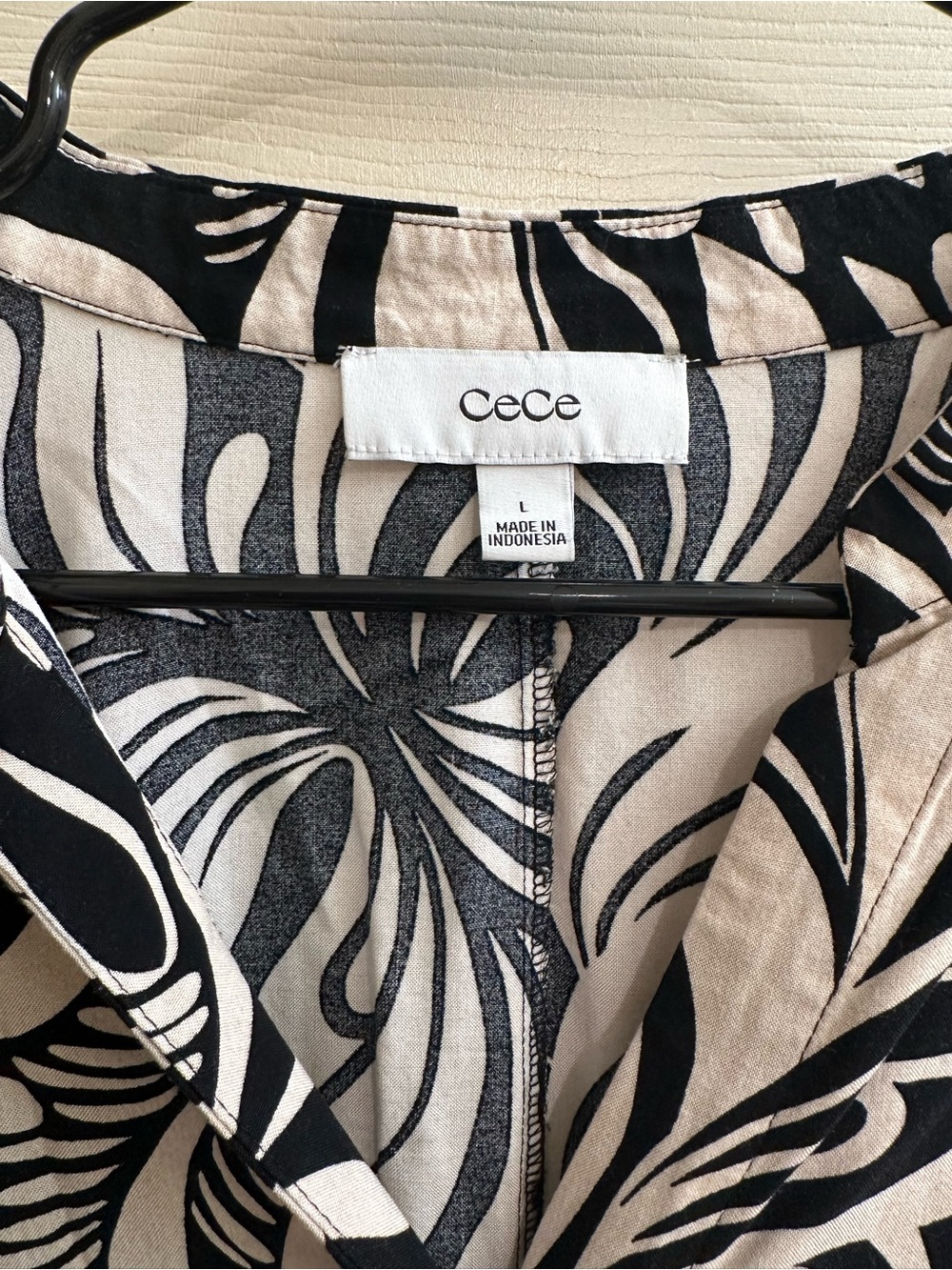 CeCe Black and Cream Tie-Front Floral Swirl Blouse - Picture 3 of 4